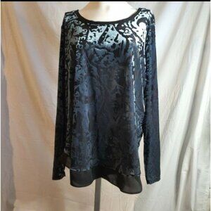 Simply Vera Wang Sz PXL Scoop Neck Burn Out Velvet Chiffon Hemp Blouse Top